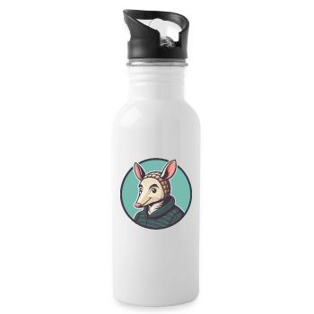 tatou kawaii dessin animé personnage animal visage d’animal - Gourde avec paille intégrée - blanc - Droite