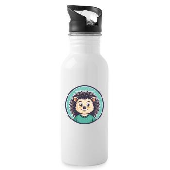 Hedgehog Kawaii Cartoon Character Animal Pet Face - Water bottle with straw - white - Right