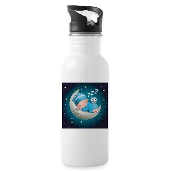 Schlafender Junge auf dem Mond mit einer Eule. - Trinkflasche mit integriertem Trinkhalm - Weiß - Rechts