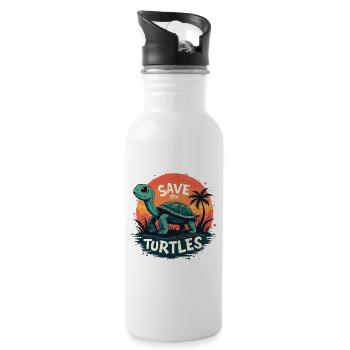 Schildkröte Save The Turtles Ozean Meer Natur - Trinkflasche mit integriertem Trinkhalm - Weiß - Rechts