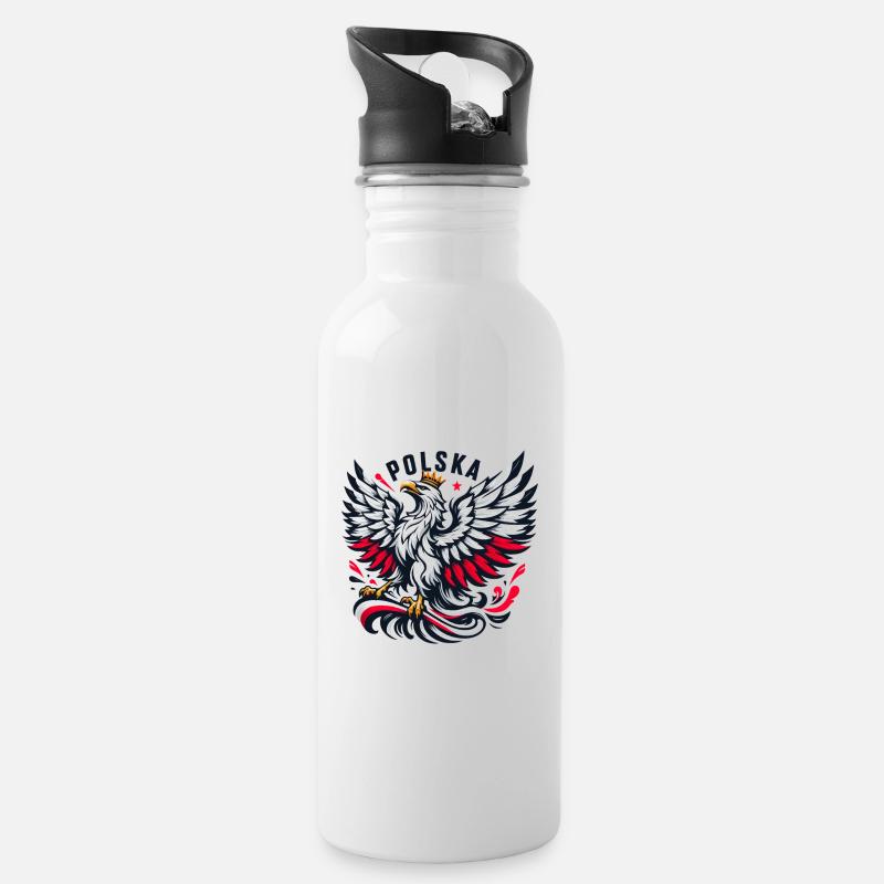 Poland Polska Polish Red White Eagle Crown Gift - Water bottle with straw - white