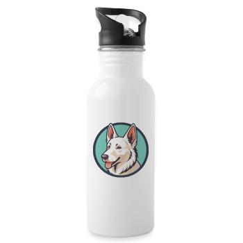 Berger Blanc Suisse Race de chien Dessin animé drôle Kawaii - Gourde avec paille intégrée - blanc - Droite