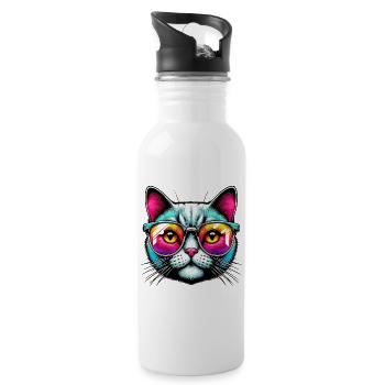 Kater mit Sonnenbrille - Trinkflasche mit integriertem Trinkhalm - Weiß - Rechts