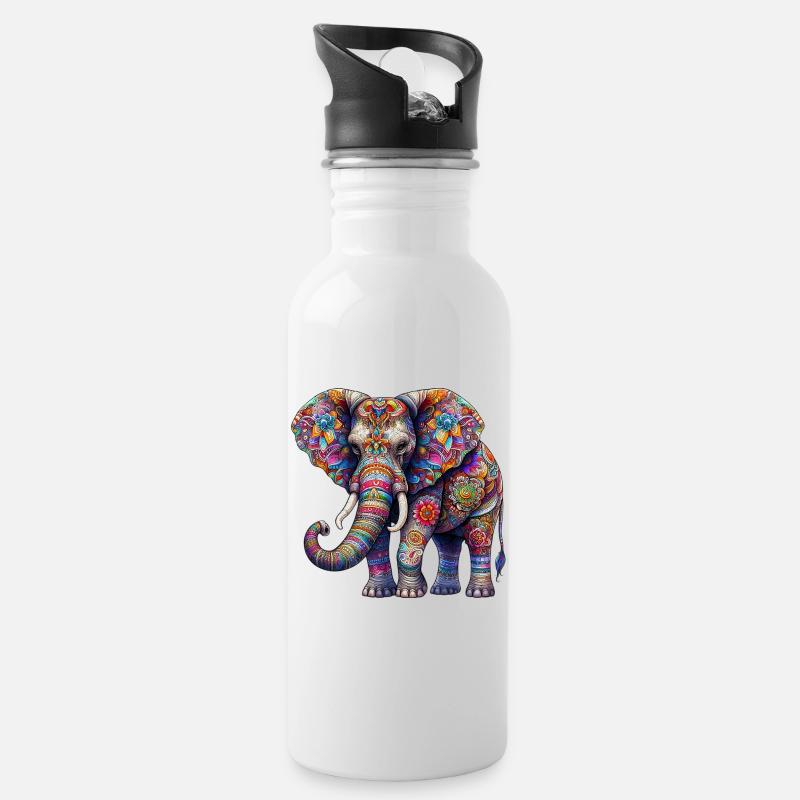 Elefant - Trinkflasche mit integriertem Trinkhalm - Weiß