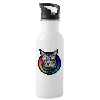 Regenbogen-Katze - Trinkflasche mit integriertem Trinkhalm - Weiß - Rechts