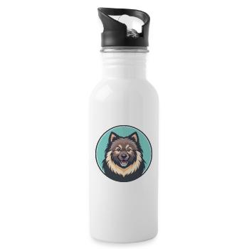 Keeshond Dog Breed Colorful Cartoon Kawaii Clipart - Water bottle with straw - white - Right