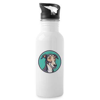 Lurcher Hunderasse Cartoon Figur Kawaii Clipart - Trinkflasche mit integriertem Trinkhalm - Weiß - Rechts