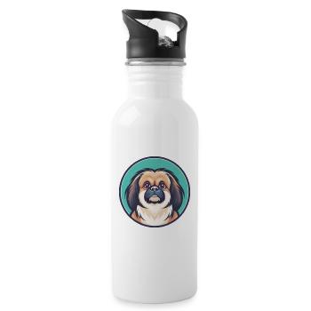 Chien pékinois race dessin animé Kawaii Clipart Animal - Gourde avec paille intégrée - blanc - Droite