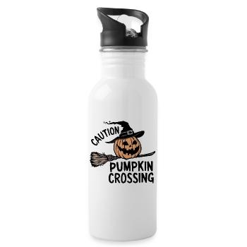 Halloween Kürbis Spruch Caution Pumkin Crossing - Trinkflasche mit integriertem Trinkhalm - Weiß - Rechts