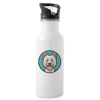 West Highland Terrier Dog Breed Cartoon Kawaii Pet - Water bottle with straw - white - Right