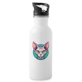 Devon Rex Cat Breed Cartoon Kawaii Animal Pet - Water bottle with straw - white - Right