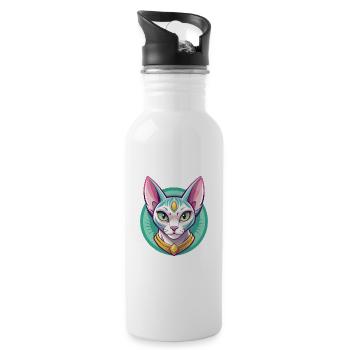 Egyptian Mau Cat Breed Cartoon Kawaii Animal Pet - Water bottle with straw - white - Right