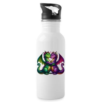 Bunte Drachen fürs Fantasie-Shirt - Trinkflasche mit integriertem Trinkhalm - Weiß - Rechts