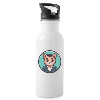 Bambino Cat Breed Cartoon Kawaii Animal Pet - Water bottle with straw - white - Right