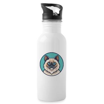 Birman Chat Race Dessin Animé Kawaii Animal Pet - Gourde avec paille intégrée - blanc - Droite