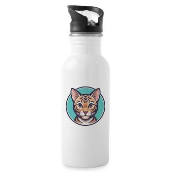 Bengalkatze Rasse Karikatur Kawaii Tier Haustier - Trinkflasche mit integriertem Trinkhalm - Weiß - Rechts