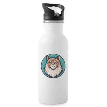 British Longhair Cat Breed Cartoon Kawaii Animal - Water bottle with straw - white - Right