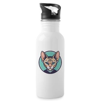 German Rex Cat Breed Cartoon Kawaii Animal Pet - Water bottle with straw - white - Right