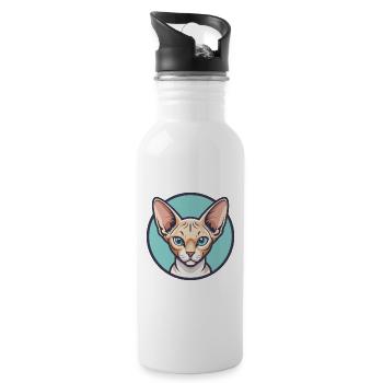 Devon Rex Cat Breed Cartoon Kawaii Animal Pet - Water bottle with straw - white - Right