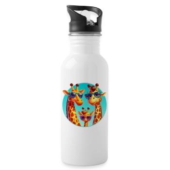 Coole Giraffen Familie mit Sonnenbrille - Trinkflasche mit integriertem Trinkhalm - Weiß - Rechts