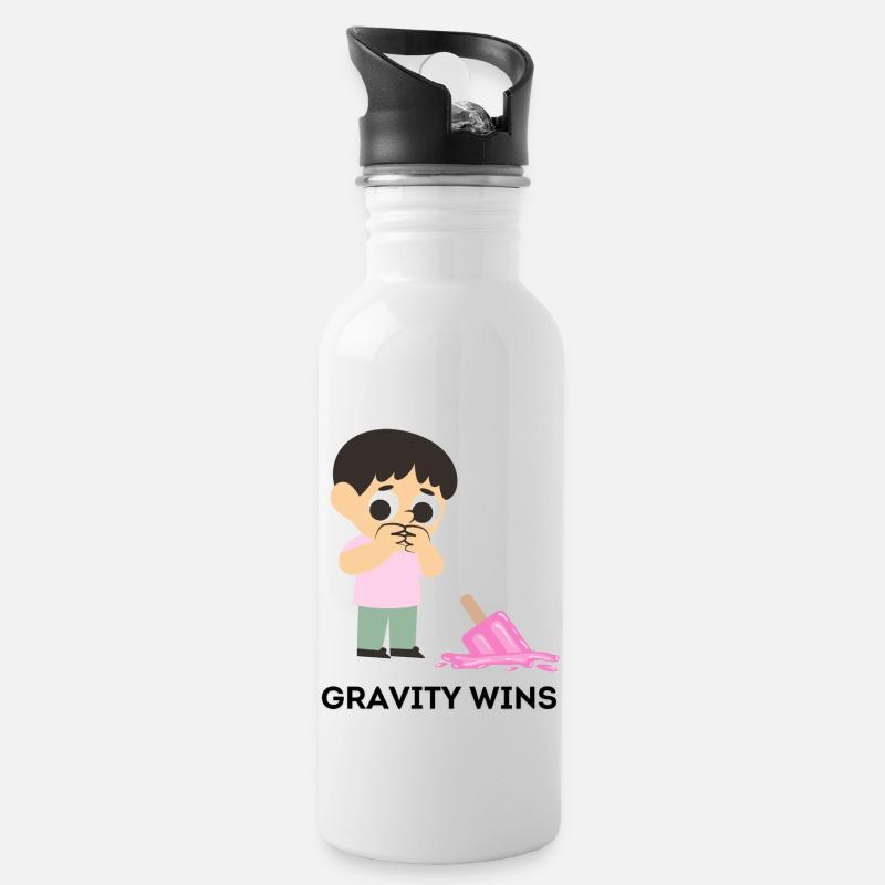 gravity wins - Trinkflasche mit integriertem Trinkhalm - Weiß