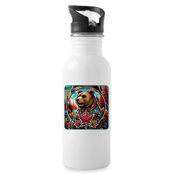 Canada bear nature design - Water bottle with straw - white - Right