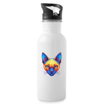 Chat siamois race dessin animé kawaii animal de compagnie - Gourde avec paille intégrée - blanc - Droite