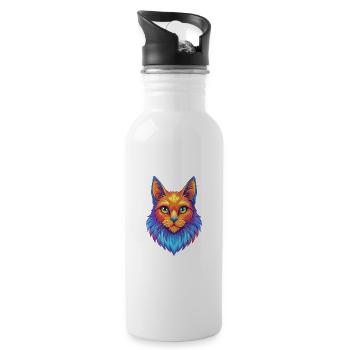 Turkish Angora Cat Breed Cartoon Kawaii Animal Pet - Water bottle with straw - white - Right