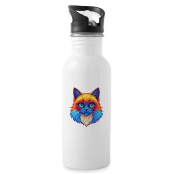Ragdoll Chat Race Dessin animé Kawaii Animal Pet - Gourde avec paille intégrée - blanc - Droite