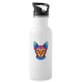 Egyptian Mau Cat Breed Cartoon Kawaii Animal Pet - Water bottle with straw - white - Right