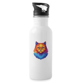 British Longhair Cat Breed Cartoon Kawaii Animal P - Water bottle with straw - white - Right