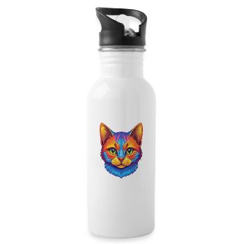 American Wirehair Cat Breed Cartoon Kawaii Animal - Water bottle with straw - white - Right