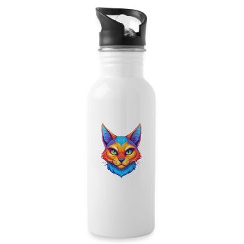 Ägäis Katze Rasse Karikatur Kawaii Tier Haustier - Trinkflasche mit integriertem Trinkhalm - Weiß - Rechts