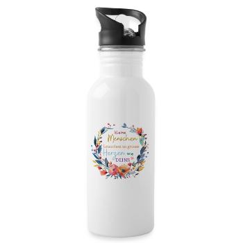 Kleine Menschen brauchen so große Herzen wie deins - Trinkflasche mit integriertem Trinkhalm - Weiß - Rechts