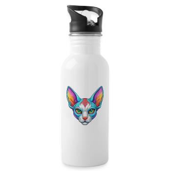 Cornish Rex Katzenrasse Cartoon Kawaii Tier Haustier - Trinkflasche mit integriertem Trinkhalm - Weiß - Rechts