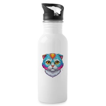 Schottische Falten Kurzhaar Katzenrasse Karikatur Kawaii A - Trinkflasche mit integriertem Trinkhalm - Weiß - Rechts