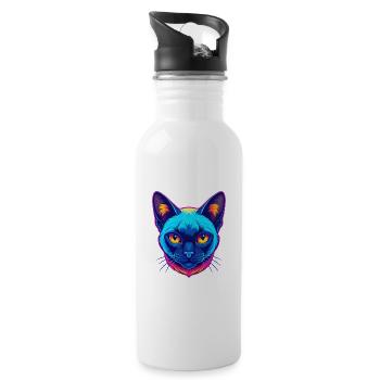 Siamesische Kurzhaarkatze Rasse Cartoon Kawaii Tier - Trinkflasche mit integriertem Trinkhalm - Weiß - Rechts