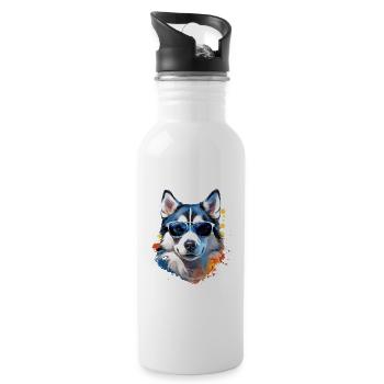 Husky with sunglasses - Water bottle with straw - white - Right