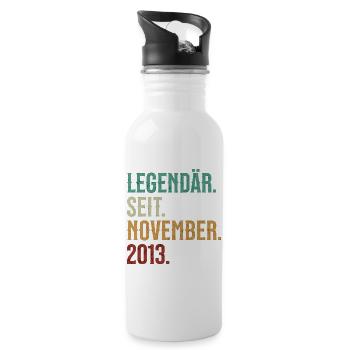 Legendär. Seit. November. 2013. Retro Birthday - Trinkflasche mit integriertem Trinkhalm - Weiß - Rechts