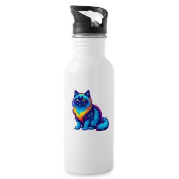 Chat sacré de Birmanie, race de chat, dessin animé, animal de compagnie kawaii - Gourde avec paille intégrée - blanc - Droite