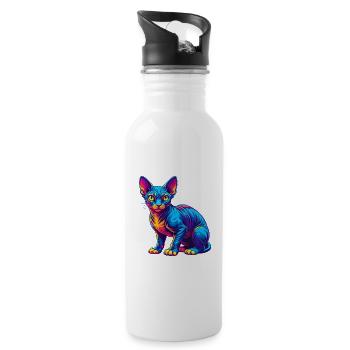 Devon Rex Cat Breed Cartoon Kawaii Animal Pet - Water bottle with straw - white - Right