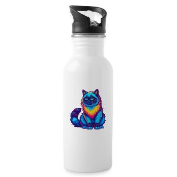 Birma-Katze, Rasse, Cartoon, Kawaii, Tier, Haustier - Trinkflasche mit integriertem Trinkhalm - Weiß - Rechts