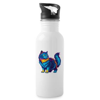 Ginger Longhair Cat Breed Cartoon Kawaii Animal Pe - Water bottle with straw - white - Right