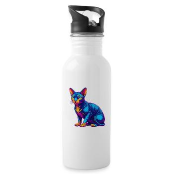 German Rex Cat Breed Cartoon Kawaii Animal Pet - Water bottle with straw - white - Right