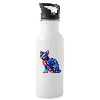 Ocicat Chat Race Dessin Animé Kawaii Animal Pet - Gourde avec paille intégrée - blanc - Droite