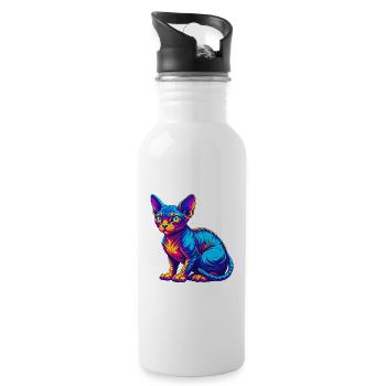 rouge Devon Rex Chat Race Dessin animé Kawaii Animal Pet - Gourde avec paille intégrée - blanc - Droite