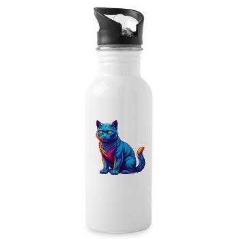 Chat bleu russe race dessin animé Kawaii animal de compagnie - Gourde avec paille intégrée - blanc - Droite