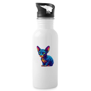 Cornish Rex Katzenrasse Cartoon Kawaii Tier Haustier - Trinkflasche mit integriertem Trinkhalm - Weiß - Rechts
