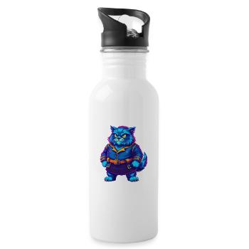Highlander Katzenrasse Cartoon Kawaii Tier Haustier - Trinkflasche mit integriertem Trinkhalm - Weiß - Rechts