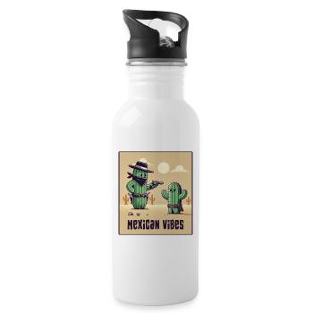 Mexico cactus design - Water bottle with straw - white - Right